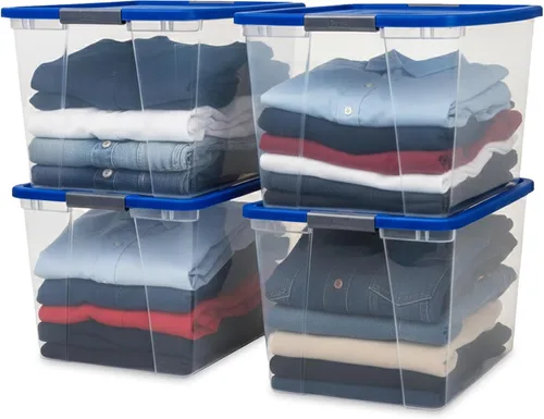 Vista 18 de HOMZ Compartimiento de almacenamiento transparente Snaplock con tapa, X Large Latching-64 Quart (Juego de 2), Azul, Paquete de 2 Tapa azul