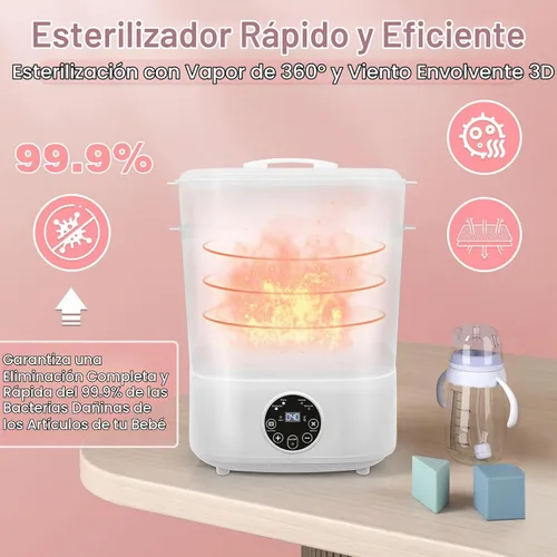 Vista 5 de Fisca - Secador de biberones, limpiador y secadora de botellas de gran capacidad 5 en 1, secador de vapor eléctrico compacto de 2 capas