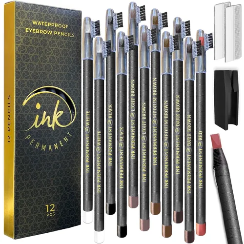 Vista 4 de Ink Permanent Lápices impermeables para mapeo de cejas para maquillaje permanente, microcuchillas y cuchillas, aplicaciones de henna, juego de Negro