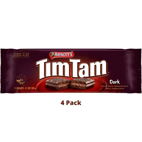 Vista 2 de Arnott's Tim Tam - Galletas de chocolate negro – Paquete de 4 (7.05 oz cada uno) – Hecho en Australia – Recubrimiento de chocolate oscuro rico