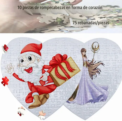 Vista 6 de 10 juegos de rompecabezas de sublimación en blanco en forma de corazón con 75 piezas DIY prensa de calor manualidades transferencia térmica