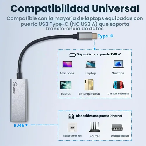 Vista 5 de Adaptador Ethernet USBC Paquete de 2, 2 adaptadores de red Gigabit Ethernet TypeC a RJ45 compatible con Windows, MacOS, Linux y más TypeC a RJ45