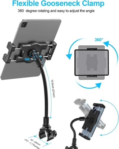 Vista 4 de Peloton - Soporte para tableta de cuello de cisne para bicicleta giratoria, soporte para manubrio de bicicleta estática para bicicleta estacionaria