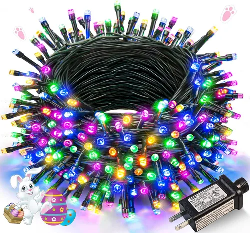 Vista 31 de Juego de 2, luces de Navidad, 200 pies, 600 LED, exterior/interior, guirnalda luces, 8 modos, impermeables, cable verde, parpadeantes, árbol, patio