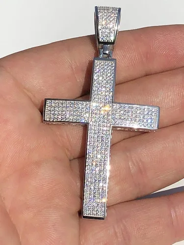 Vista 2 de Harlembling Solid 925 Sterling Silver Iced Cross Pendant - Men's - 2x1.5 20 Grams - Fits Up To 8mm Chains!