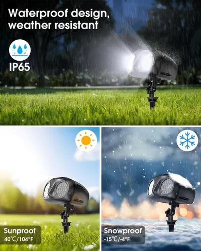 Vista 4 de Proyector de copo de nieve de Navidad con luces HD para exteriores, luces LED de doble cabeza con control remoto, IP65 impermeable, para Halloween
