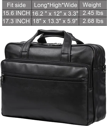 Vista 5 de seyfocnia Bolsa de cuero para laptop, para hombre, 15.6 pulgadas, 17.3 pulgadas, maletín de mensajero, bolsa de negocios, bolso de computadora