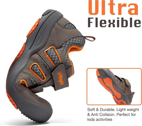 Vista 4 de i78 Zapatos deportivos de senderismo para niños y niños, transpirables, de piel sintética, antideslizantes, ligeros, para correr al aire libre