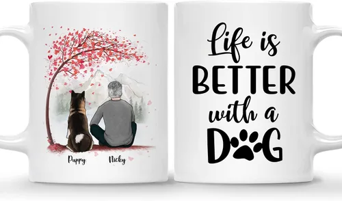 Vista 13 de Taza Personalizada de Gossby para Perros - La vida es mejor con perros (2 hombres - 2 perros) - Taza de perro personalizable para papás de perros