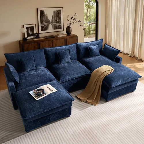 Vista 12 de ovios Sofá modular Cloud de 108 pulgadas con 2 otomanas, sofá en forma de U de 5 plazas, cómodos sofás de felpilla con 5 almohadas para sala de Gris
