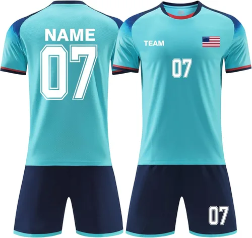 Vista 9 de Uniforme de fútbol personalizado con número de nombre, logotipo del equipo, personaliza uniformes de fútbol de fútbol para niños y adultos