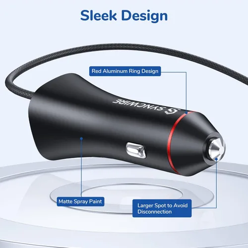 Vista 6 de [Certificado MFi de Apple] Syncwire Cargador de coche para iPhone de 32 W, cargador de teléfono súper rápido, encendedor de cigarrillos, adaptador