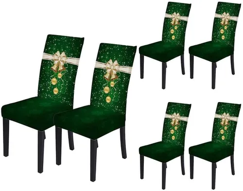 Vista 18 de XMNTG Juego de 6 fundas elásticas para sillas de comedor de Navidad, fundas para sillas Parsons, campanas de lazo, estampadas, extraíbles