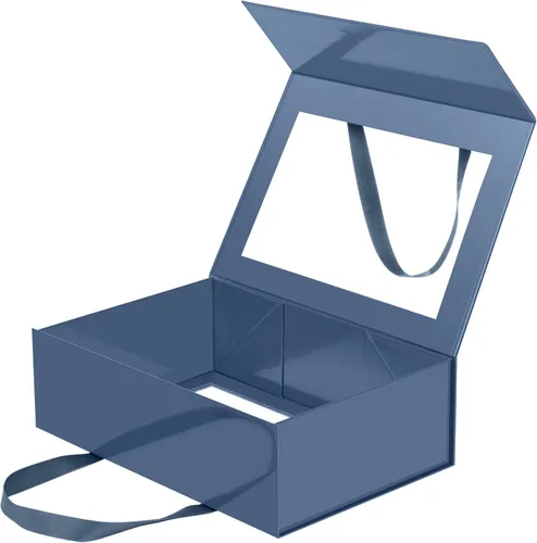 Vista 45 de Caja de regalo negra con ventana, caja de regalo magnética transparente para regalo, caja de propuesta de padrino de boda (10.5 x 7.5 x 3 pulgadas)