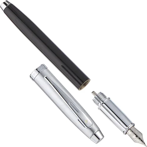 Vista 3 de Sheaffer Pluma estilográfica 100 de laca negra con ribete cromado y punta fina