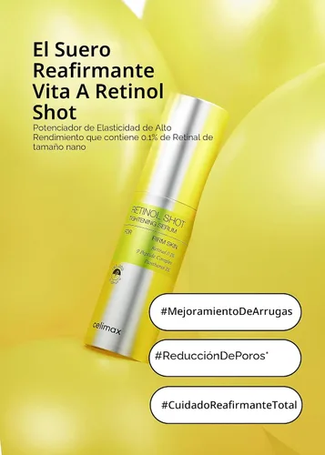 Vista 2 de celimax The Vita A Retinol Shot Suero Tensor con retinol puro de vitamina A, péptido, minimizador de poros, arrugas y líneas finas, piel más