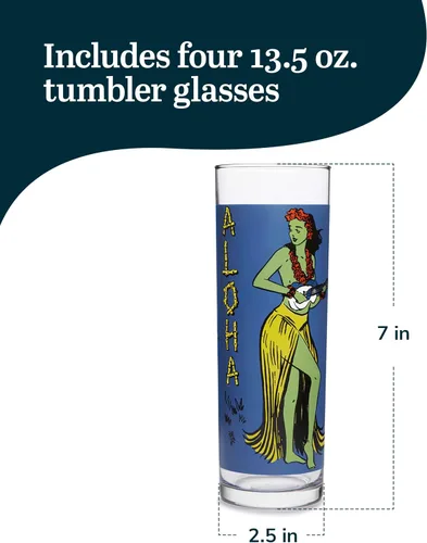 Vista 3 de Zombie Blue - Juego de 4 vasos para beber de 13.5 onzas, estilo vintage Tiki Juego de vasos de cristal exóticos, vasos altos para patio trasero