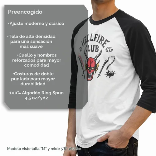 Vista 6 de Stranger Things Hellfire Club Raglan - Camiseta de béisbol para hombre, ajuste estándar
