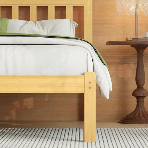 Vista 4 de Askeld Base de cama individual de madera con cabecero, plataforma de bambú sólido de 12 pulgadas de alto, no necesita somier, marco de cama