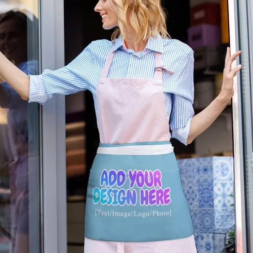 Vista 155 de AXKEUDO Delantal personalizado con bolsillos, delantales de cintura para camarera para cocinar en casa, restaurante, servir trabajo