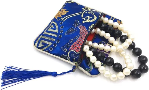 Vista 4 de 24pc chino brocado de seda monedero bordado joyería bolsa cremallera cartera bolsa