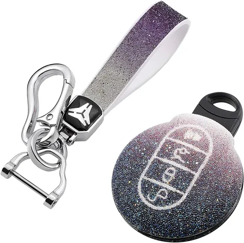 Vista 10 de SANRILY Funda para llave de automóvil BWM Mini Cooper sin llave para llave remota, funda de protección completa con llavero, Gradiente Rosa