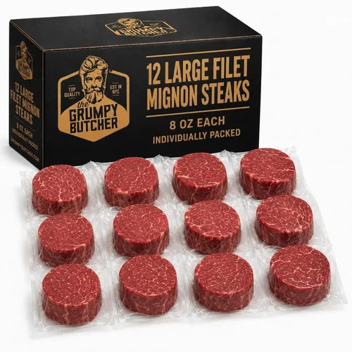 Vista 10 de Grumpy Butcher - Filetes de filete grande Mignon, paquete de 6 (8 onzas cada uno) – Filete de lomo de ternera tamaño Prime Steakhouse – Para entrega