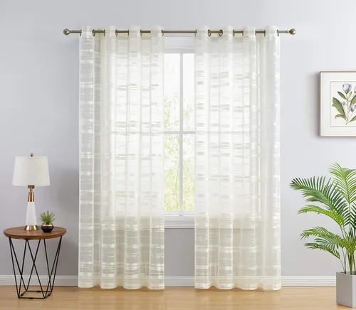 Vista 10 de HLC.ME Broadway - Paneles de cortina de ventana con ojales, de encaje translúcido decorativo a rayas, para filtrado de luz, para dormitorio y sala