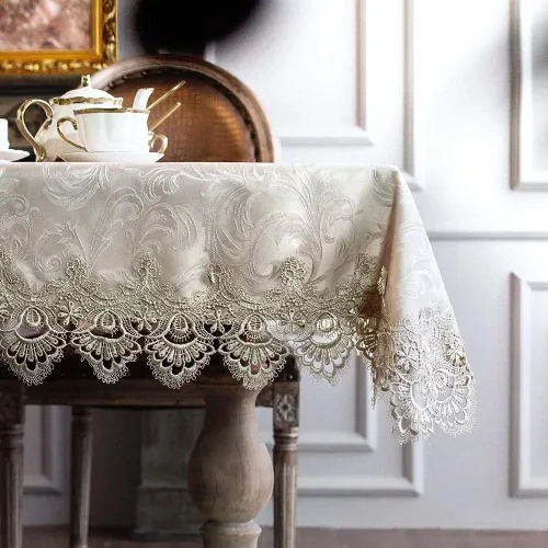 Vista 18 de ARTABLE Mantel rectangular de encaje de macramé con flores antiguas de primavera para casa de campo rústica al aire libre, cocina, fiesta de Marrón