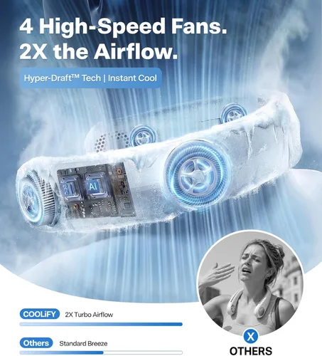Vista 3 de TORRAS COOLiTE Ventilador de cuello, la potencia de viento más fuerte de la industria, ventilador de cuello portátil con batería de 14 horas