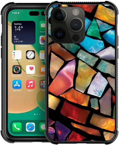 Vista 9 de ZHEGAILIAN Funda compatible con iPhone 14, fundas de caballo de baile de cristal de colores, parte trasera de vidrio templado+funda protectora