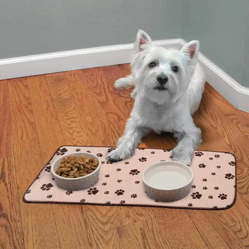 Vista 5 de Kitchen Basics microfibra Pet Bowl anti-deslizamiento Mat – Beige – 10" x 20", Marrón topo