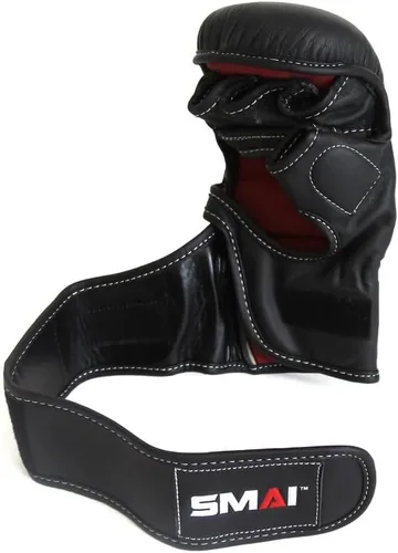 Vista 6 de SMAI Guantes híbridos de cuero MMA Sparring: cuero de primera calidad para Kickboxing, lucha en jaula, huelga, grappling, artes marciales