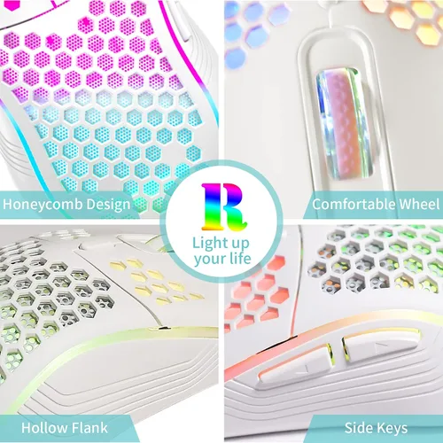 Vista 4 de Honeycomb - Ratón para juegos con cable, 4 DPI ajustables hasta 7200, retroiluminación RGB, mouse USB ligero y ergonómico con sensor óptico de alta