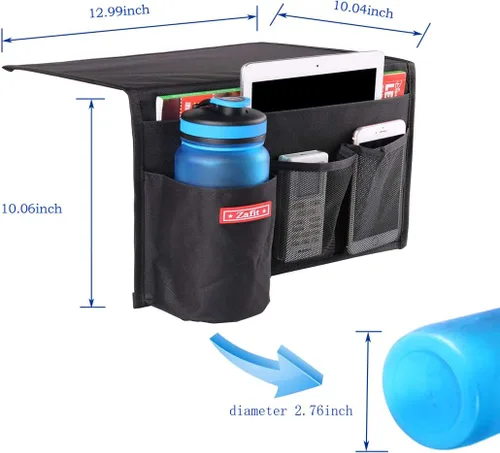 Vista 2 de Zafit Organizador de almacenamiento de mesita de noche, organizador de armario de mesa para mandos, teléfono, lentes (4 bolsillos, negro)