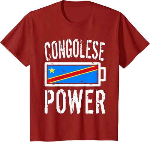 Vista 23 de Camiseta de batería de energía congoleña con bandera de República Democrática del Congo, Negro, S