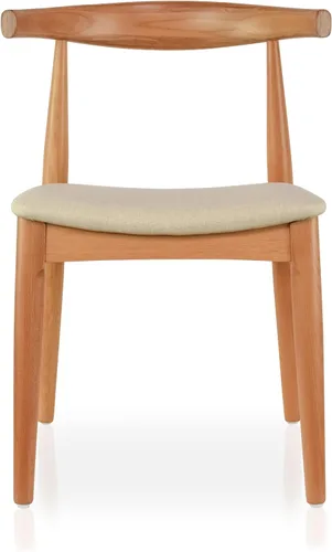Vista 11 de 2xhome Juego de 2 sillas de comedor de madera maciza Asiento acolchado tapizado de lino beige Silla lateral moderna estilo codo de granja Negro