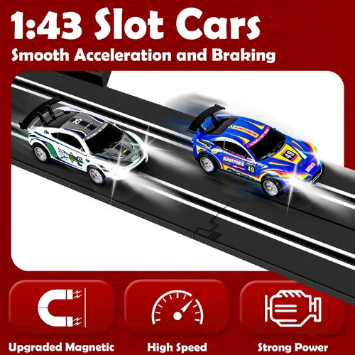 Vista 4 de Conjuntos de Pistas de Carreras de Coches de Ranura de 30 Pies, Juguetes para Edades 8-10 - Pista Doble de Carreras de Coches 1:43 con 4 Coches