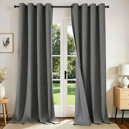 Vista 26 de Joydeco Cortinas opacas de 84 pulgadas de largo, 2 paneles burg, cortinas de oscurecimiento de habitación para dormitorio, cortinas térmicas Negro