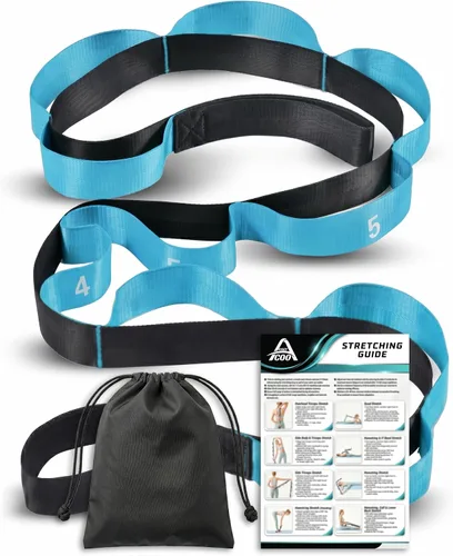 Vista 13 de Acozycoo Correa de estiramiento con 10 bucles, correa de yoga para terapia física, entrenamiento en casa, entrenamiento de pilates y flexibilidad