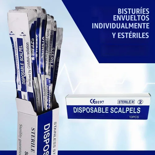 Vista 5 de MyMed Bisturíes desechables Cuchillas afiladas de acero al carbono #10 Bolsas individuales estériles para dermaplaining, podología