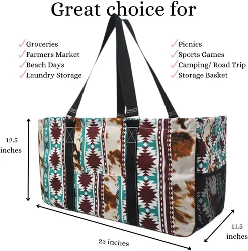 Vista 270 de NGIL Bolsa de comestibles reutilizable extra grande plegable de gran tamaño para comestibles, almacenamiento, picnic, playa, Estampado