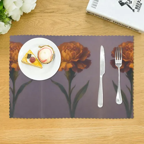 Vista 3 de Rectangular Placemats Set of 4, Heat Resistant Dusk Carnation Printed Kitchen Dining Table Mats
