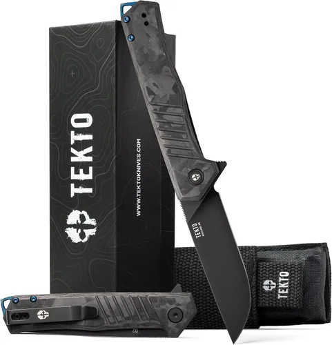 Vista 12 de TEKTO F1 Alpha - Cuchillo de bolsillo plegable, hoja trasera recta modificada, acero D2 recubierto de titanio, cuchillo táctico, cuchillos