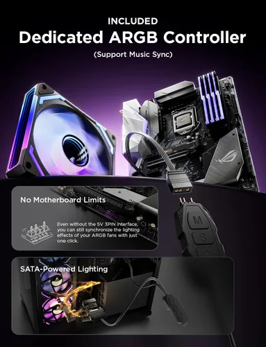 Vista 4 de AsiaHorse COSMIQ - Ventiladores RGB de 120 mm para PC, ventiladores de caja de computadora, ventilador de refrigeración PWM de 5V con conector de 3