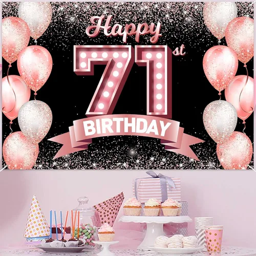Vista 243 de Cartel de feliz cumpleaños décimo oro rosa, telón de fondo, saludos a 10 años, globos de confeti, decoración temática para niñas de 10 años
