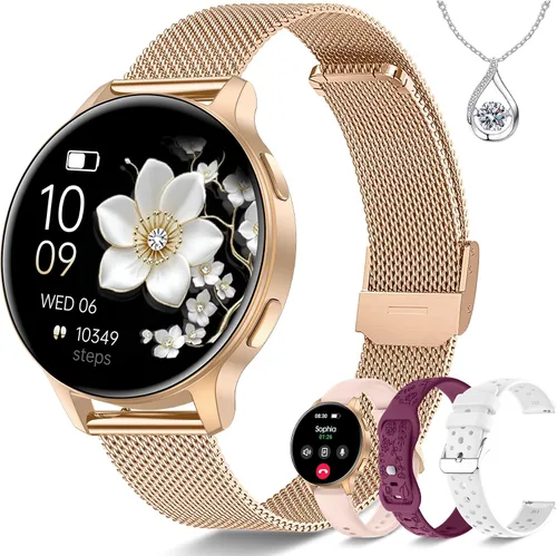 Vista 11 de Reloj inteligente para mujer, rastreador de actividad física HD de 1.27 pulgadas con 4 bandas y juego de regalo de collar, monitor de sueño SpO2