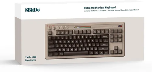 Vista 9 de 8Bitdo Teclado mecánico retro de 87 teclas, Bluetooth2.4GUSB-C, teclado para juegos intercambiable en caliente con dos botones súper programables