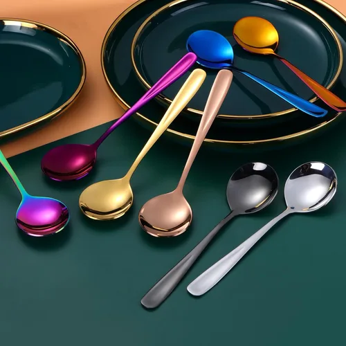 Vista 4 de 8-Piece Stainless Steel Table Spoons, 7 Inch Soup Spoons for Cereal, Dessert, Soup, Coffee & Tea(black）