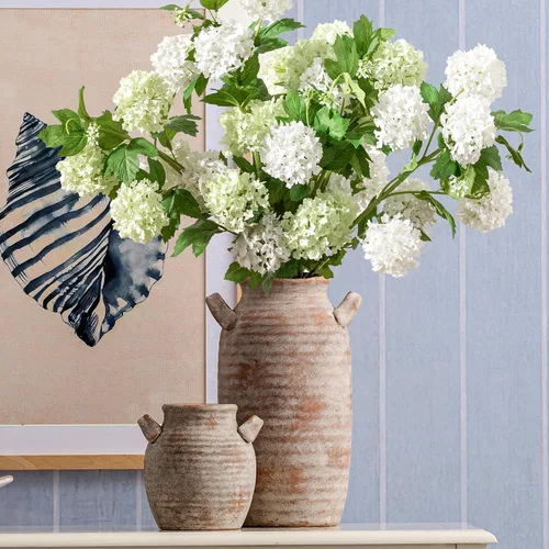 Vista 2 de Florero Grande para Decoración del Hogar - Jarrones de Mesa Rústicos de Cerámica Estilo Granja de 12 Pulgadas de Alto con Asa, Decoración de Sala